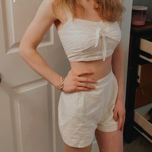 white eyelet two piece crop set!